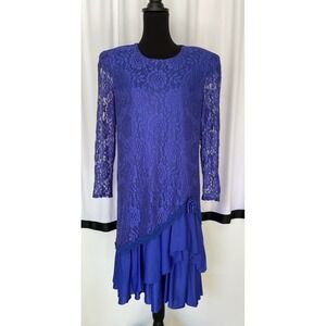 Vintage‎ David Rose Dress 14 Long Sleeve Laced Great Gatsby Purple Midi Romance